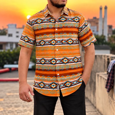 Men's Stylish Shirt - [ Orange Print ]