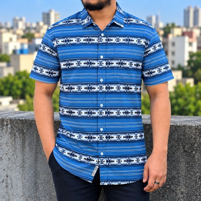 Men's Stylish Shirt - [ Classic Blue Pattern ]