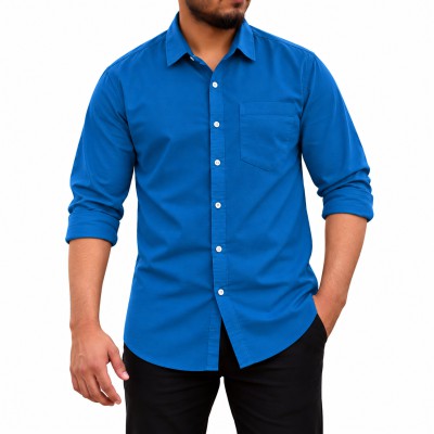 Men's Stylish Solid Full Shirt - [ ROYEL BLUE ]
