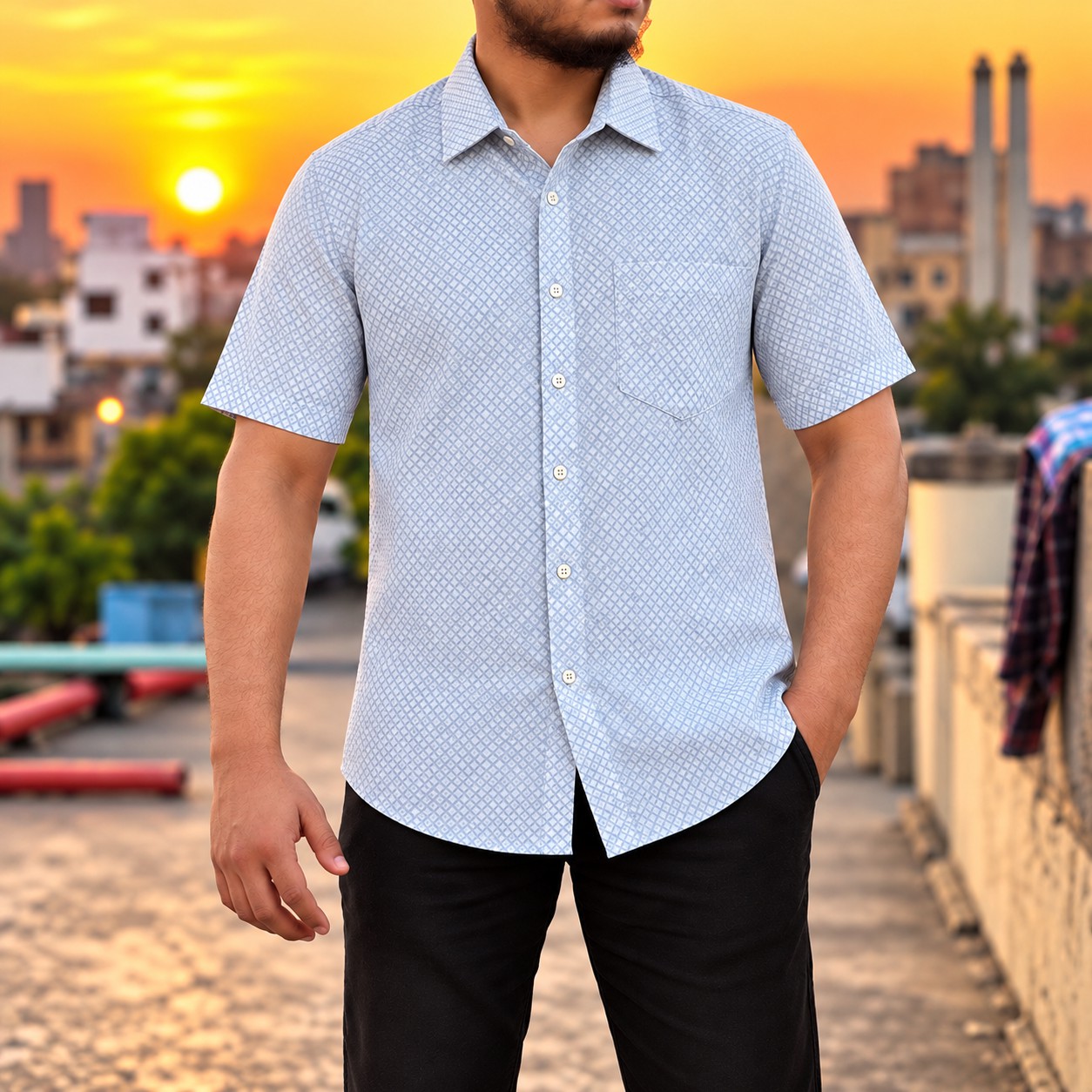 Men's Stylish Shirt - [ Light Blue ]