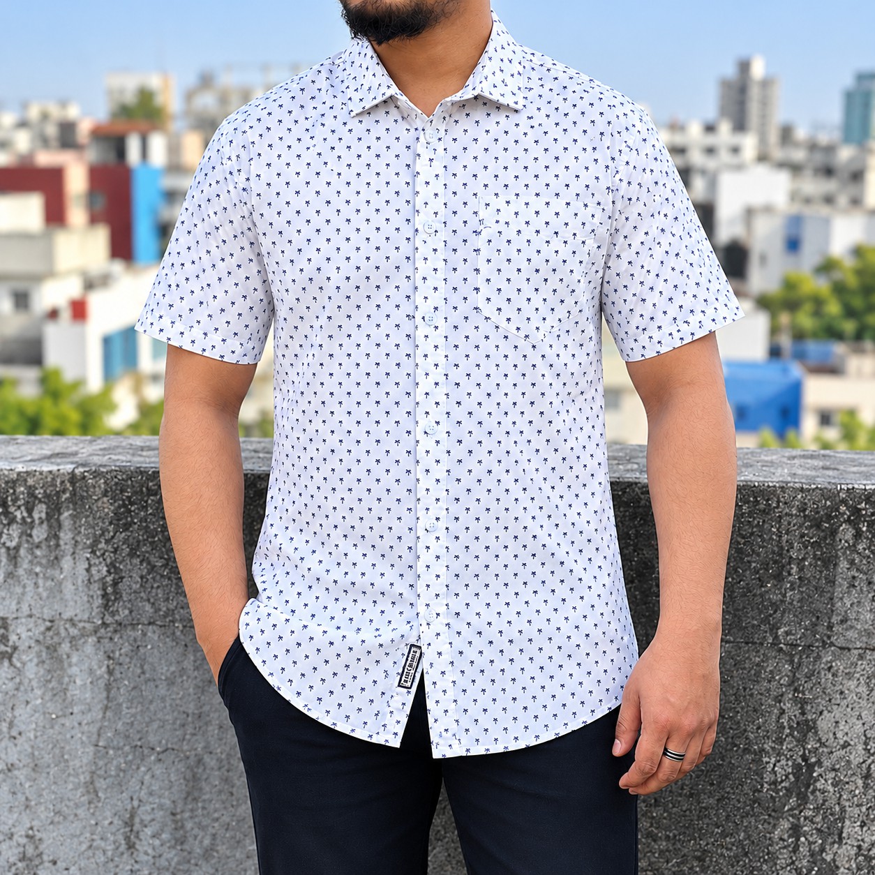 Men's Stylish Shirt - [ White Palm Print ]