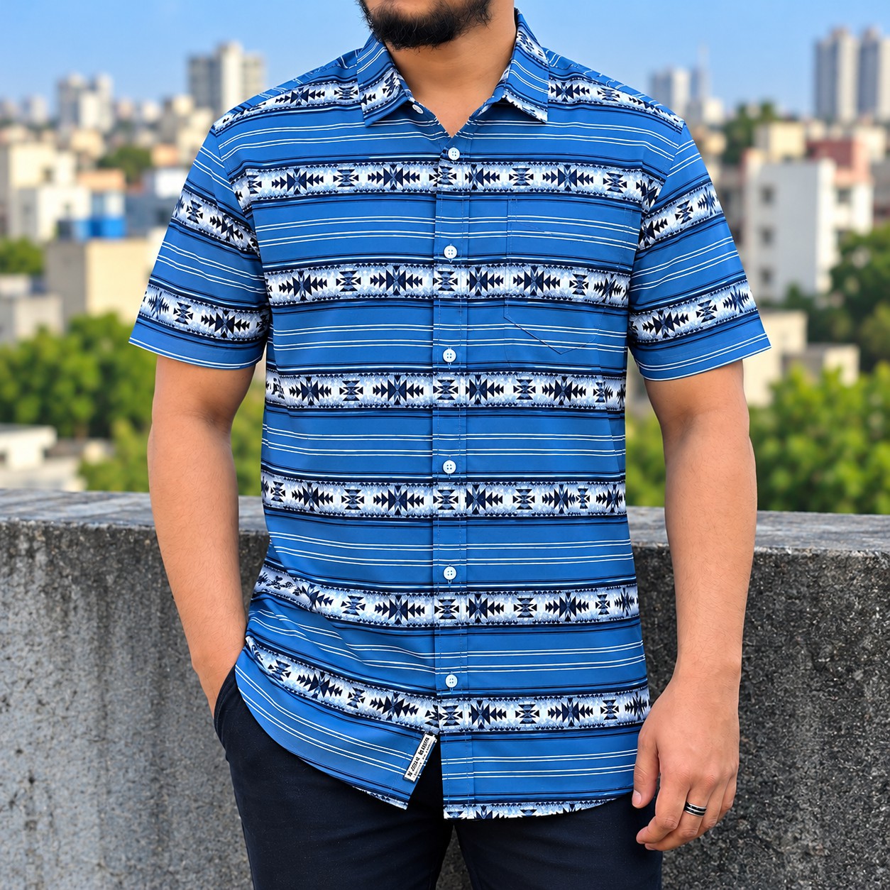Men's Stylish Shirt - [ Classic Blue Pattern ]