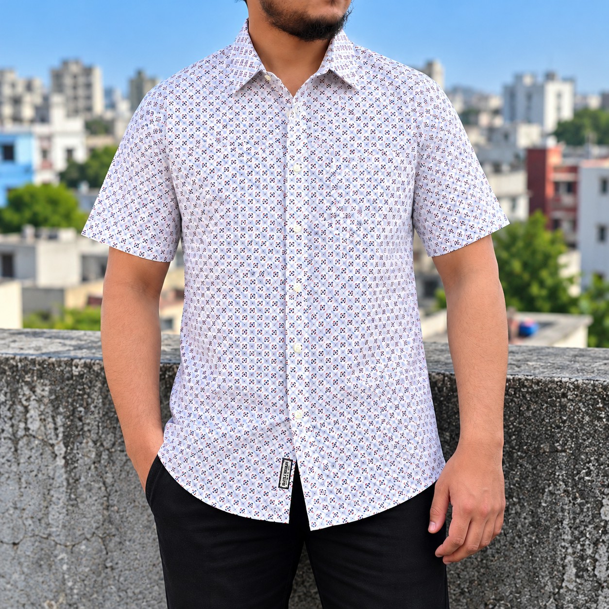 Men's Stylish Shirt - [ White Floral Print ]