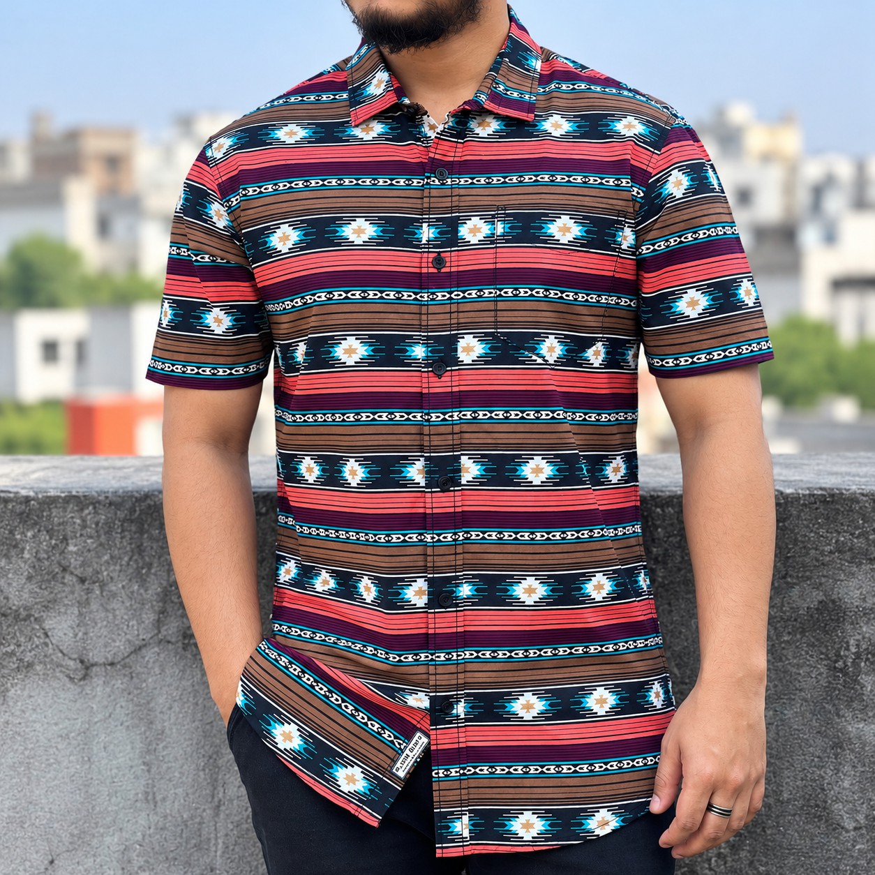 Men's Stylish Shirt - [ Vibrant Geometric Shirt in the City ]