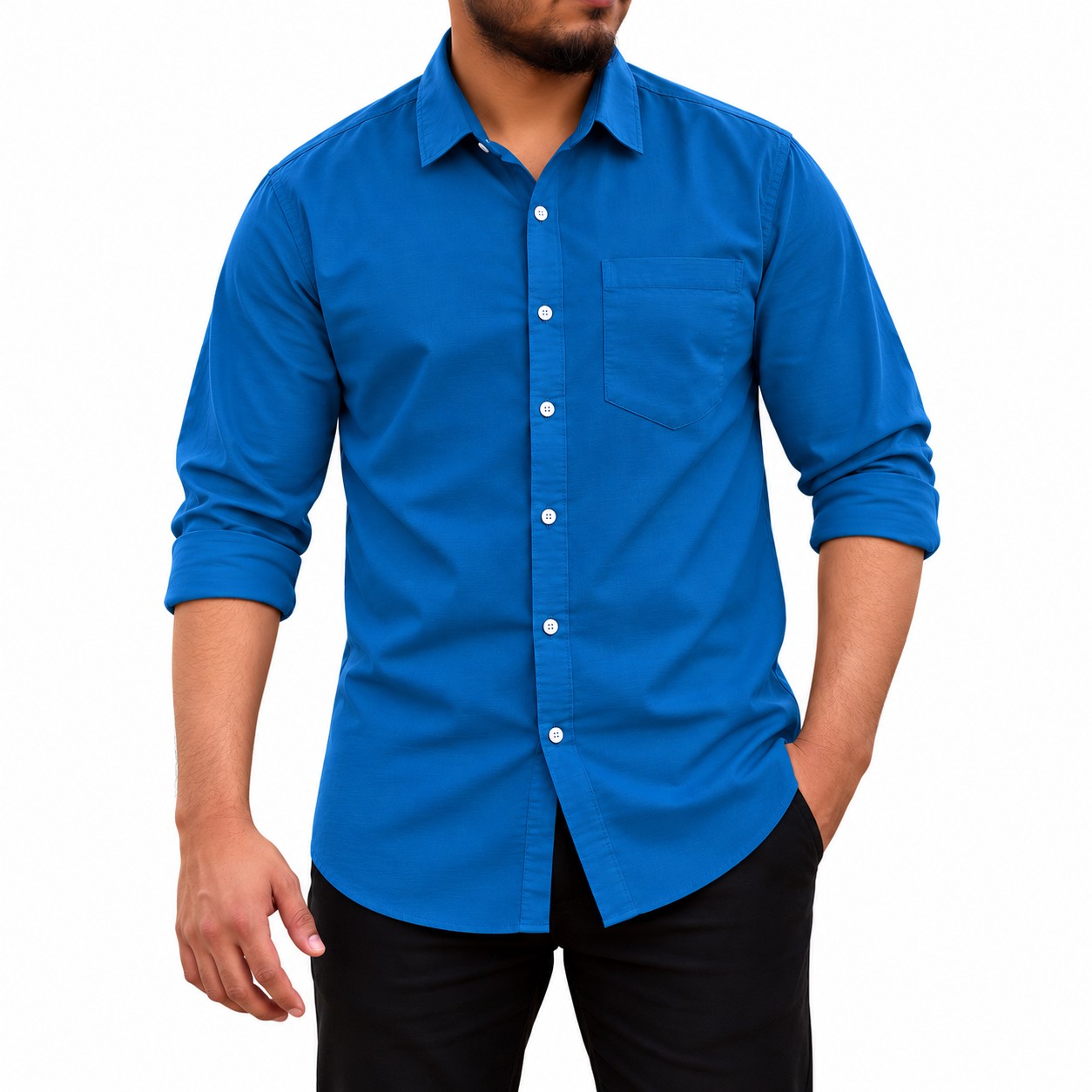 Men's Stylish Solid Full Shirt - [ ROYEL BLUE ]
