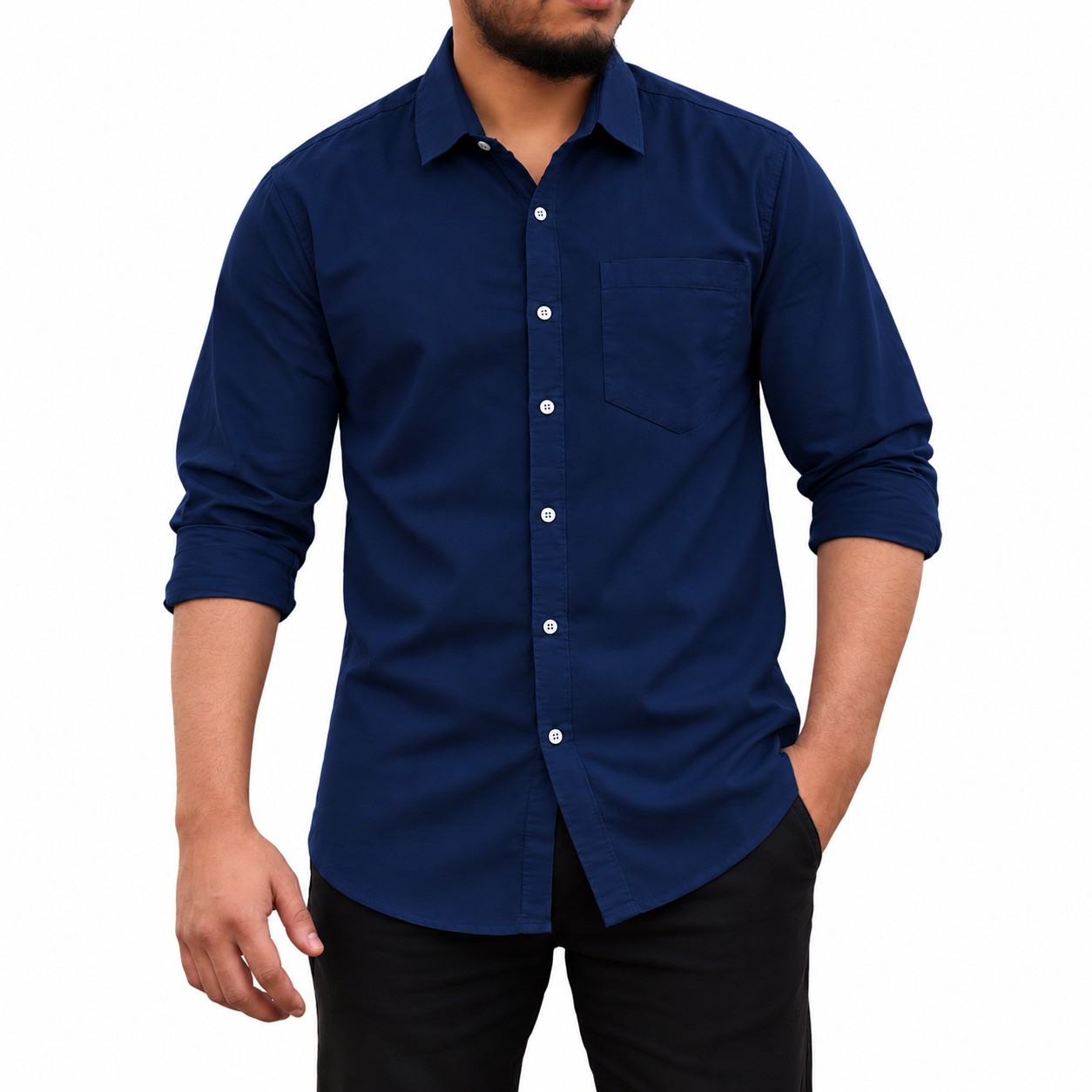 Men's Stylish Solid Full Shirt - [ NEVY ]