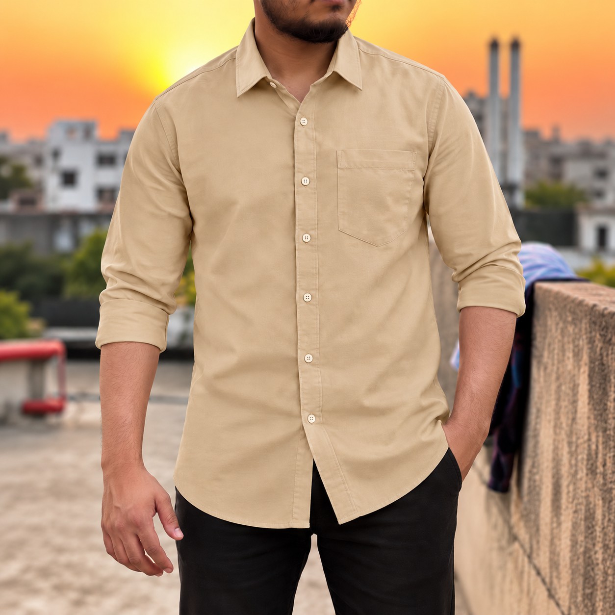 Men's Stylish Solid Full Shirt - [ BROWN ]