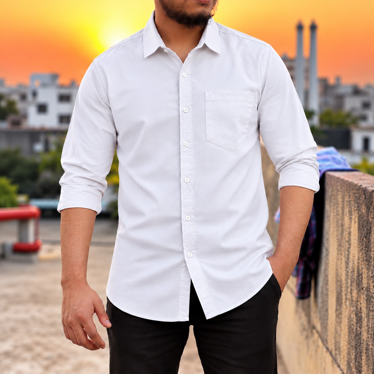Men's Stylish Solid Full Shirt - [ WHITE ]