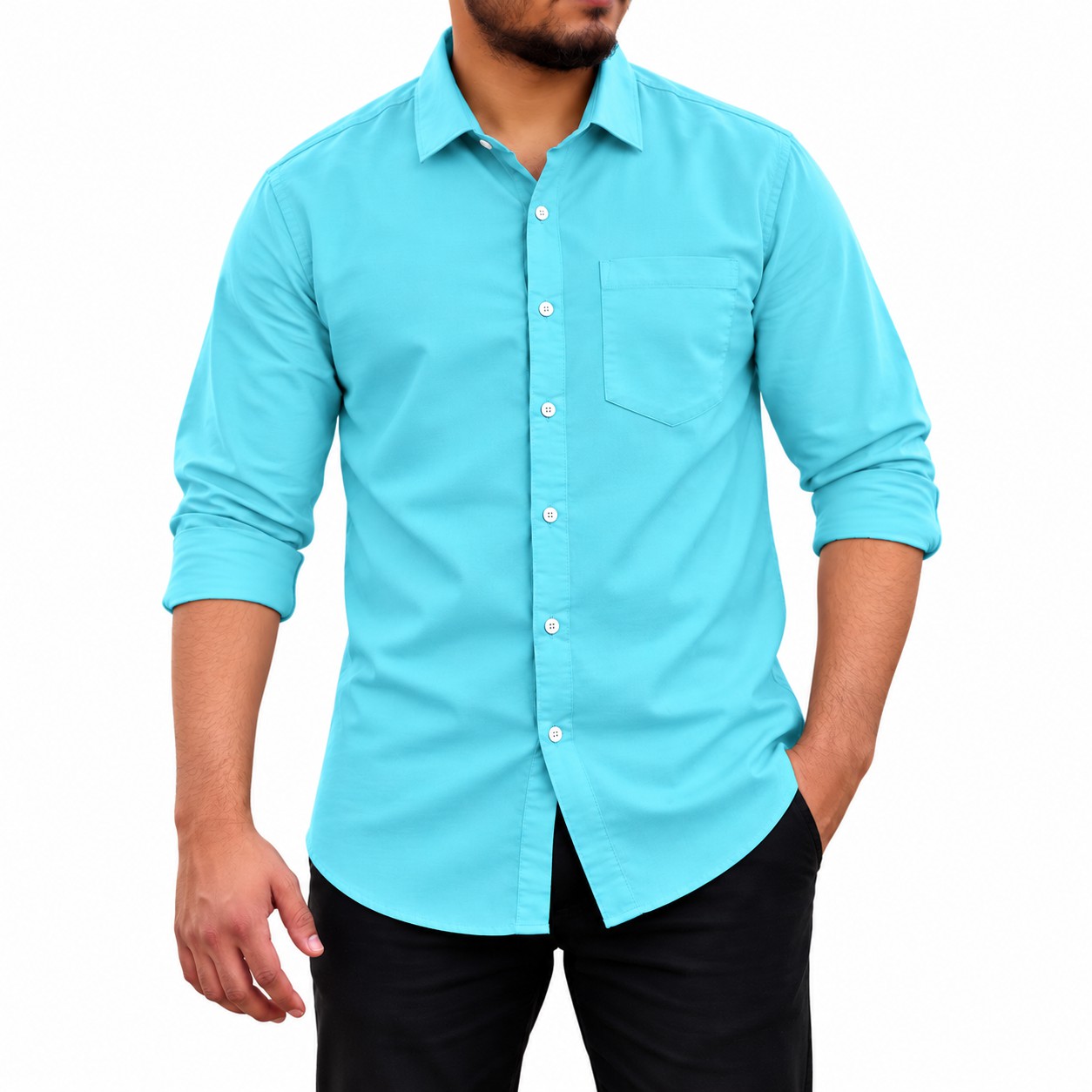 Men's Stylish Solid Full Shirt - [ SKY BLUE ]